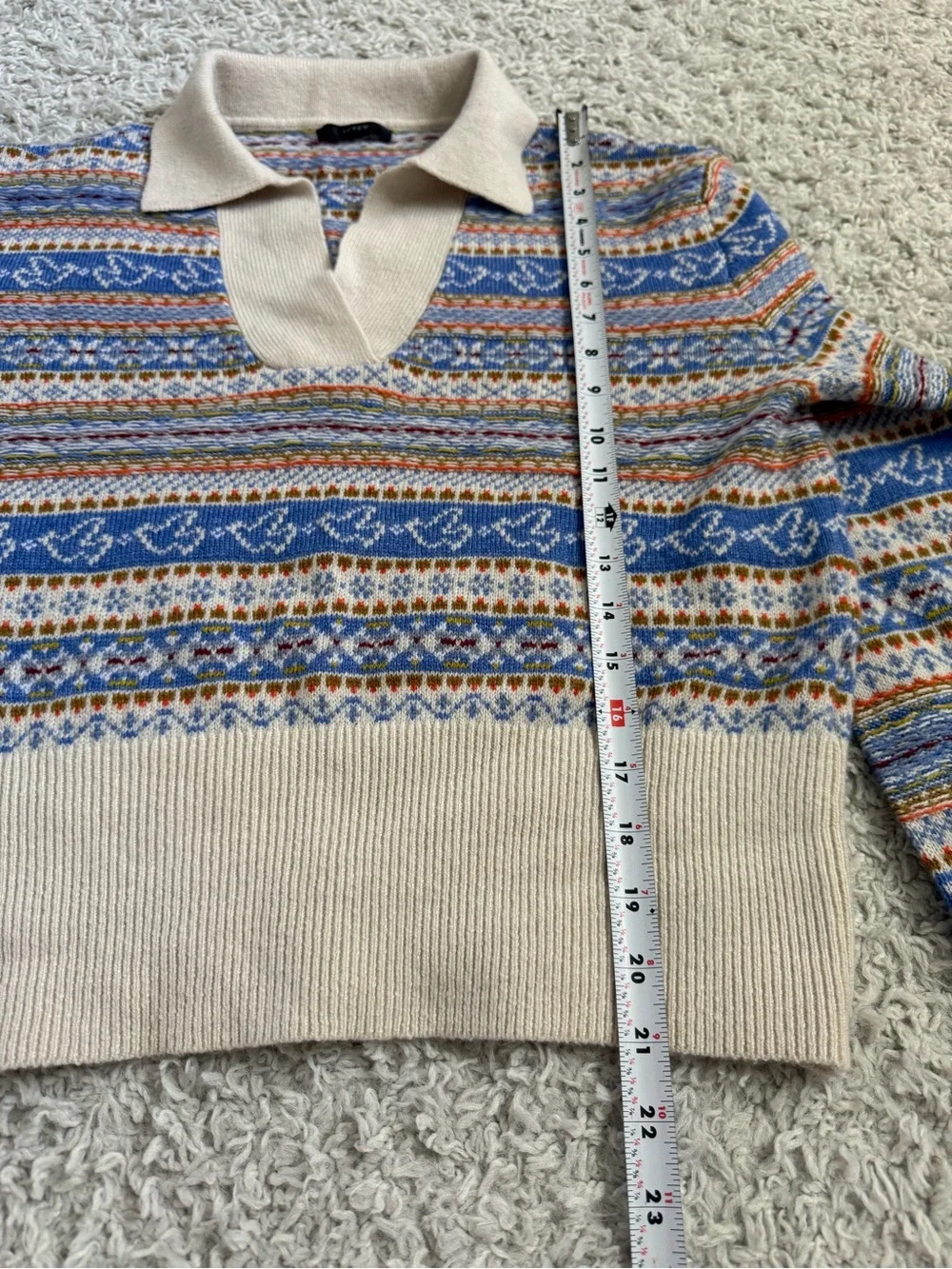 J.Crew 2021 Fair Isle Johnny Collar Wool Blend Multicolor Sweater Sz S